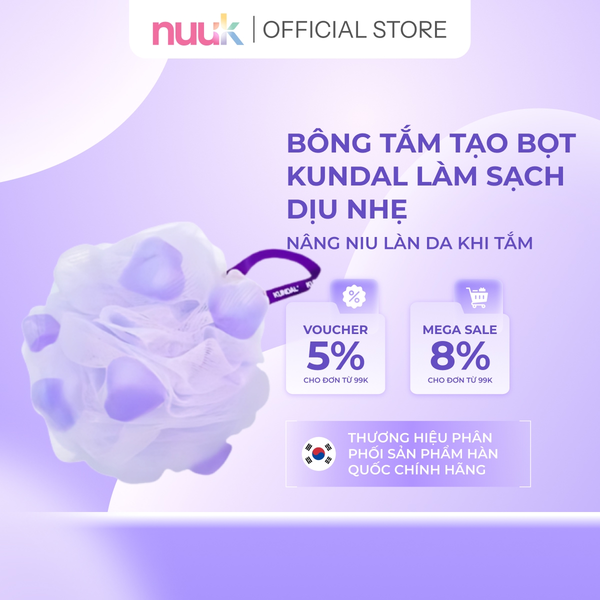 Bông Tắm Tạo Bọt Kundal Làm Sạch Dịu Nhẹ