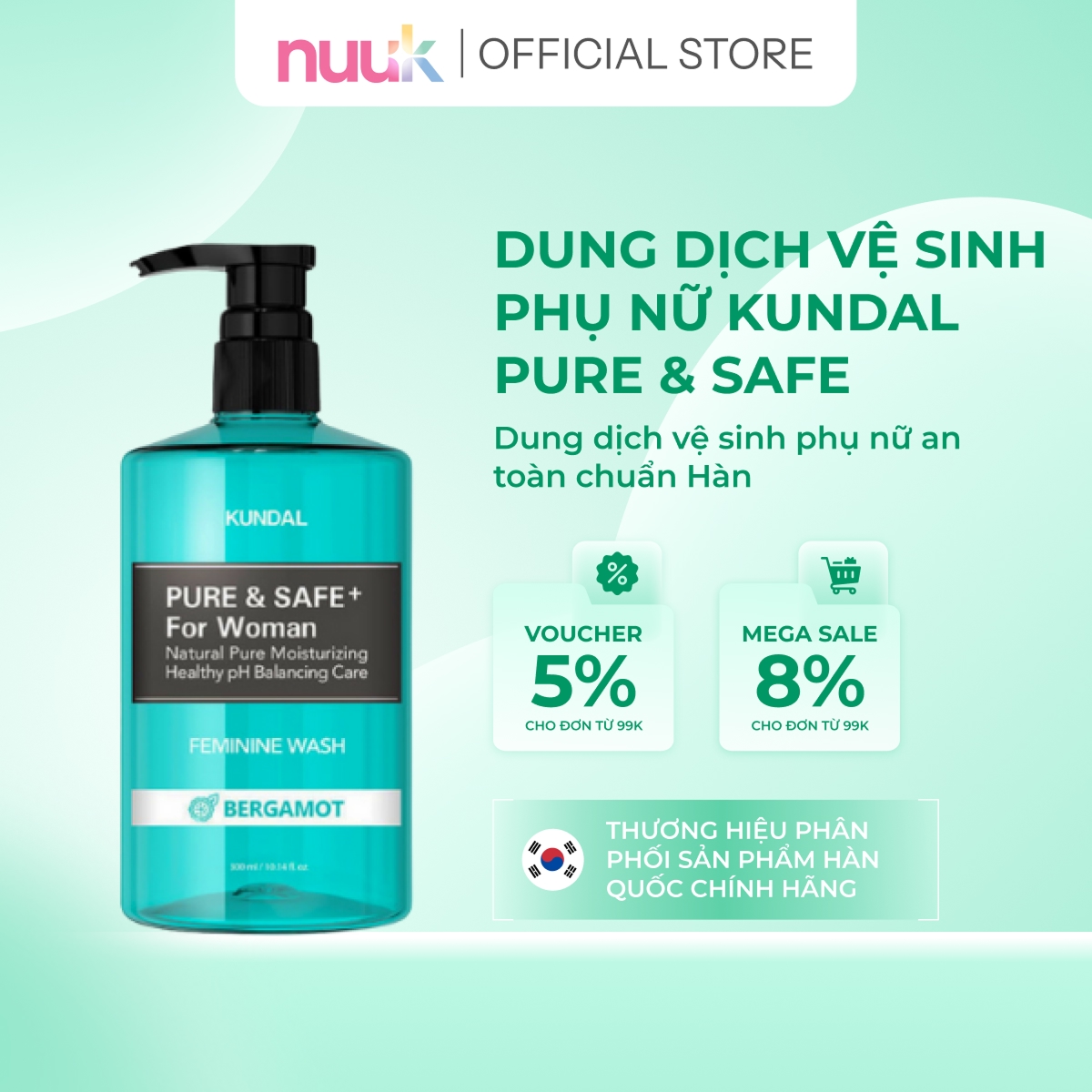 Dung Dịch Vệ Sinh Phụ Nữ Kundal Pure Safe Hàn Quốc