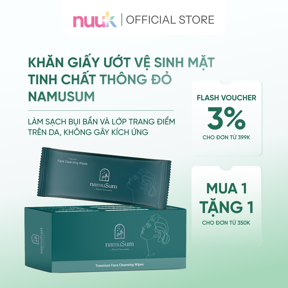 Khăn Giấy Ướt Tẩy Trang namuSum Tinh Chất Thông Đỏ Dịu Nhẹ, Làm Sạch Makeup Hiệu Quả 2 Khăn Giấy Ướt Tẩy Trang namuSum Tinh Chất Thông Đỏ Dịu Nhẹ, Làm Sạch Makeup Hiệu Quả - Ảnh 2