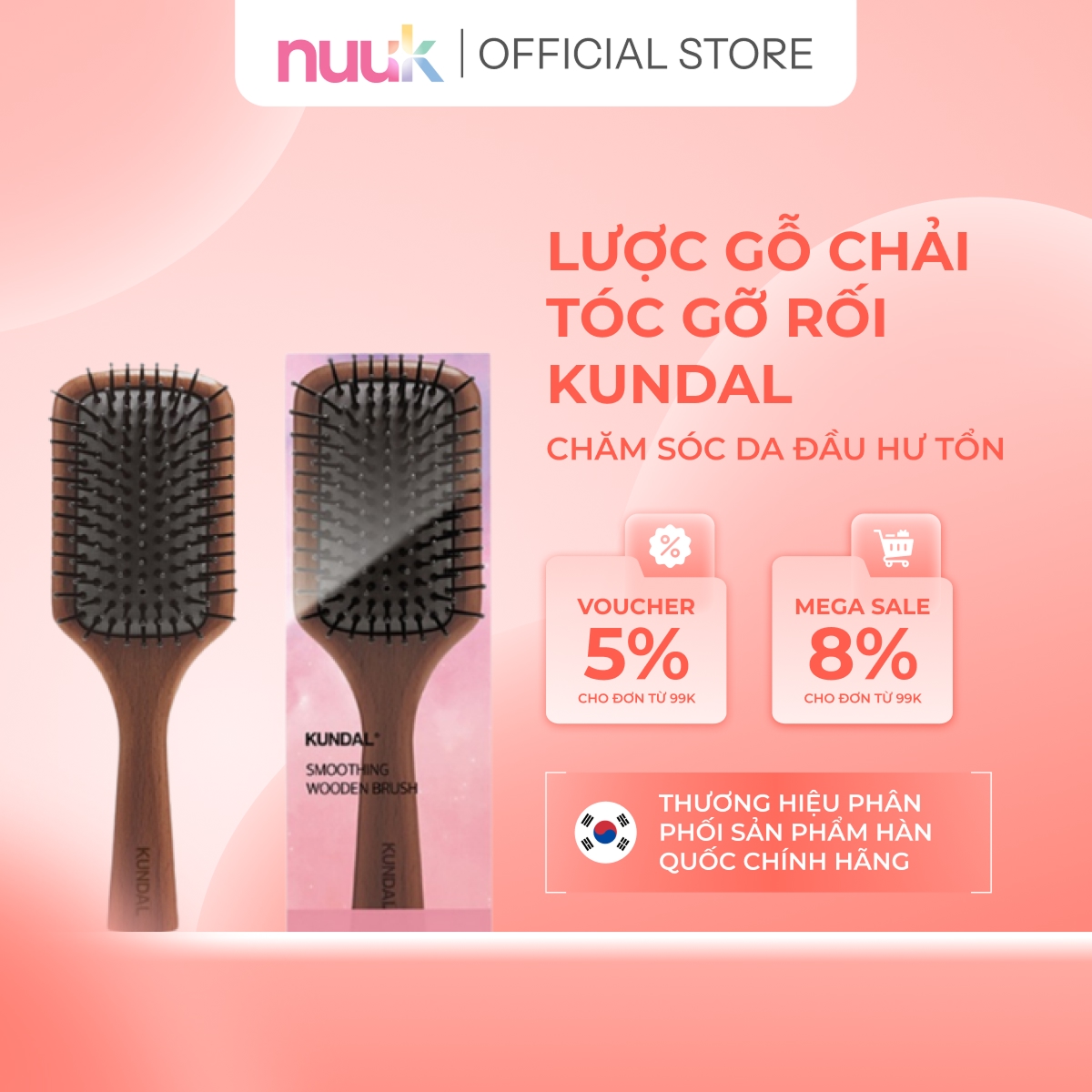 Lược Gỗ Chải Tóc Gỡ Rối Kundal