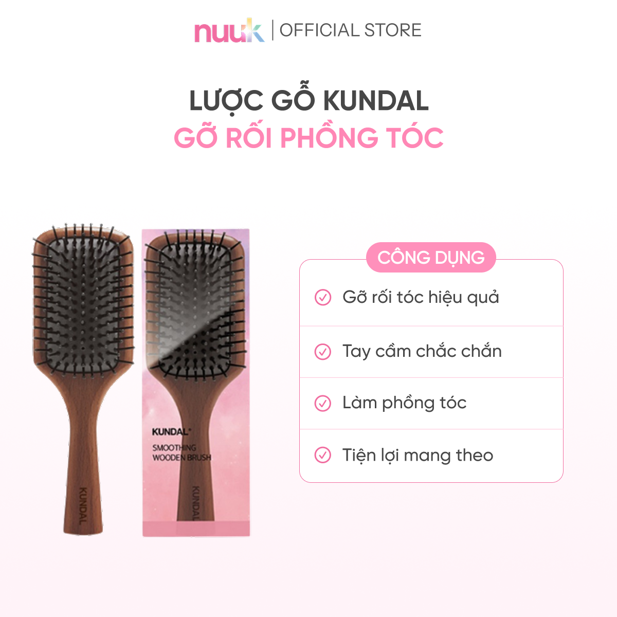 Lược Gỗ Chải Tóc Gỡ Rối Kundal 4 luoc go chai toc go roi kundal