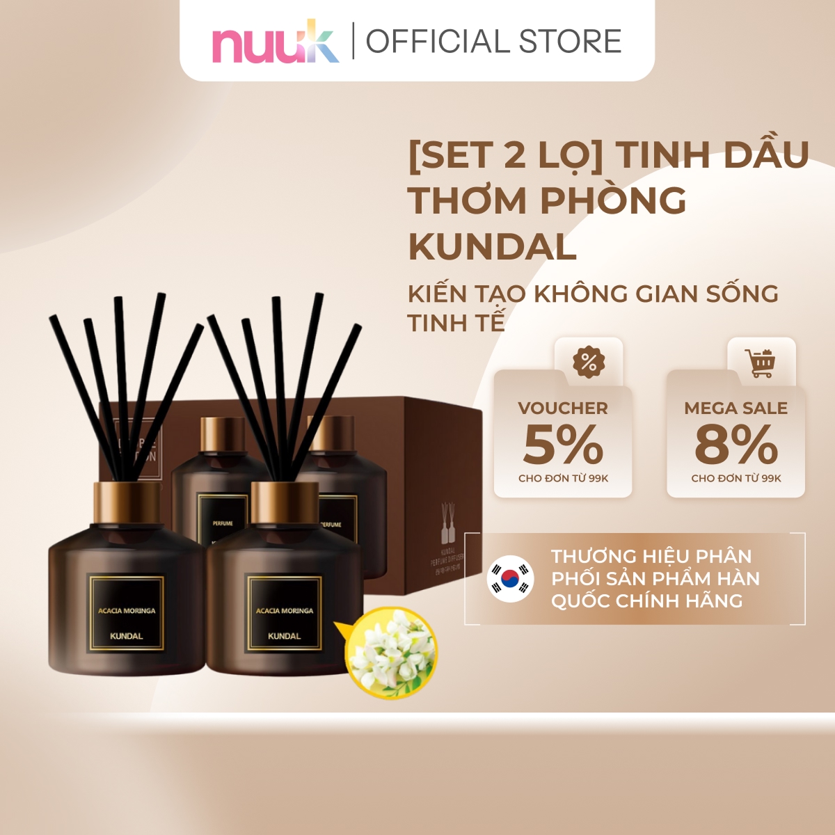Set 2 Lọ Tinh Dầu Thơm Phòng Nhẹ Nhàng Kundal 200ml
