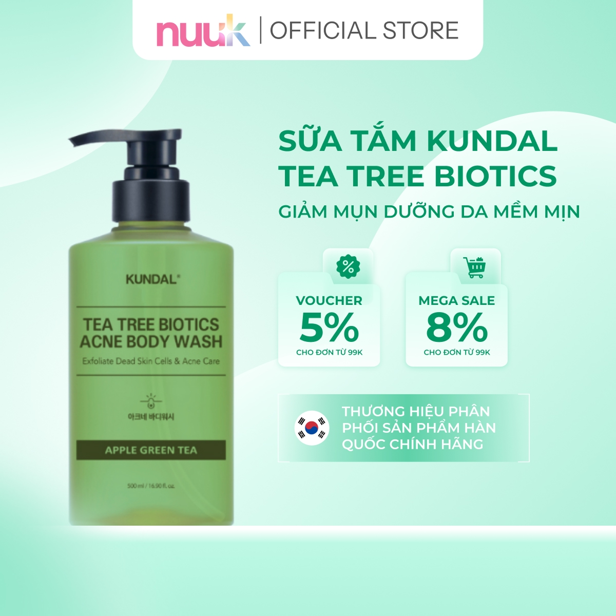 Sữa Tắm Giảm Mụn Kundal Tea Tree Biotics