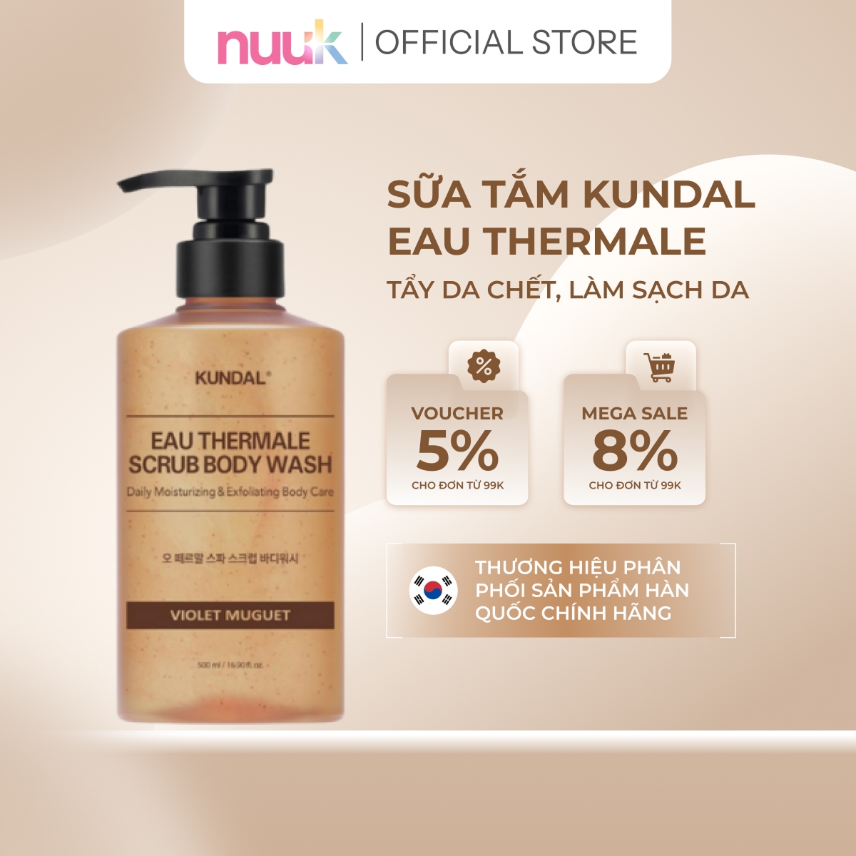 Sữa Tắm Mịn Da Tẩy Tế Bào Chết Kundal Eau Thermale