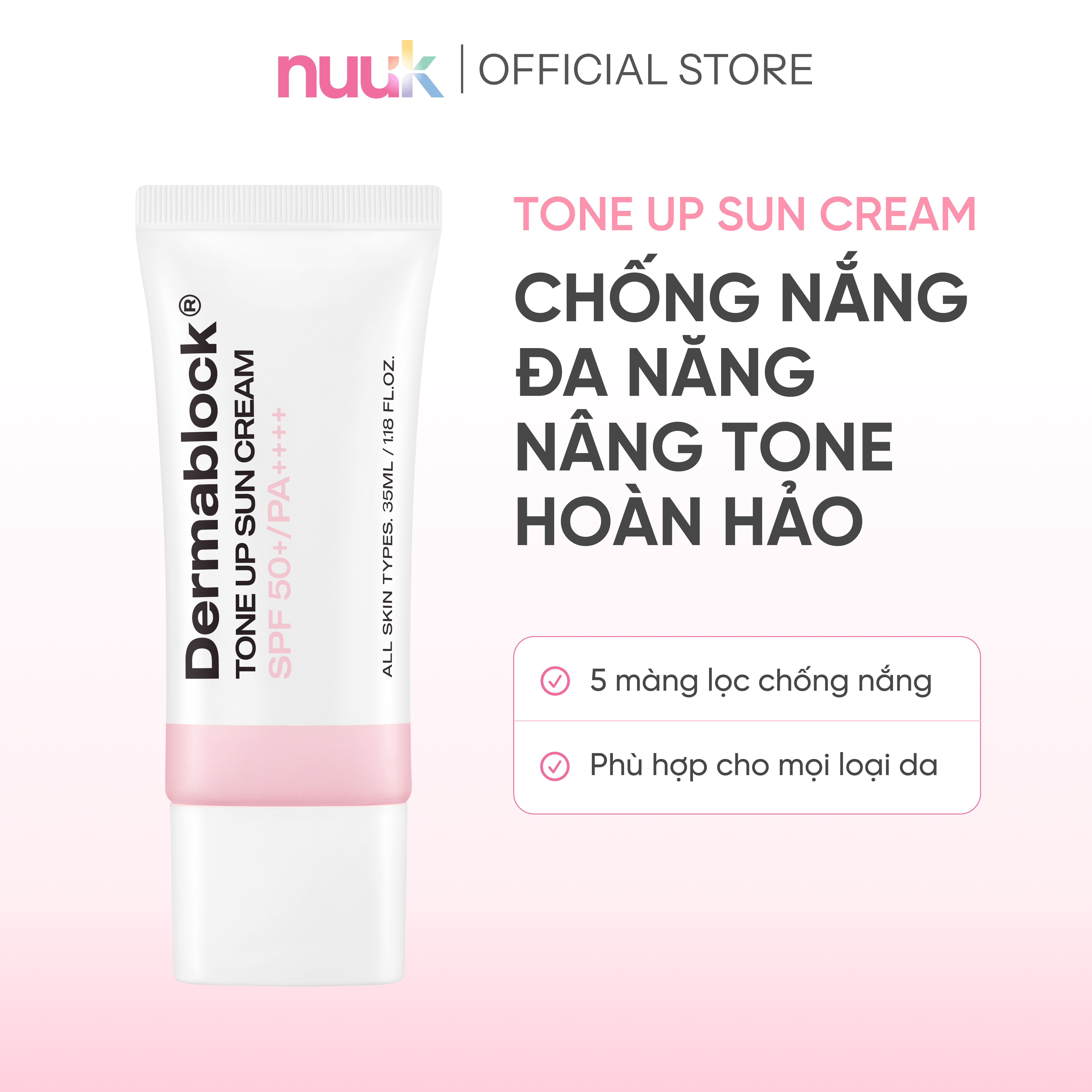 Kem Chống Nắng Dermablock Tone Up Sunscreen SPF50+ PA++++ 35ml 3 Kem Chống Nắng Dermablock Tone Up Sunscreen SPF50+ PA++++ 35ml - Ảnh 3