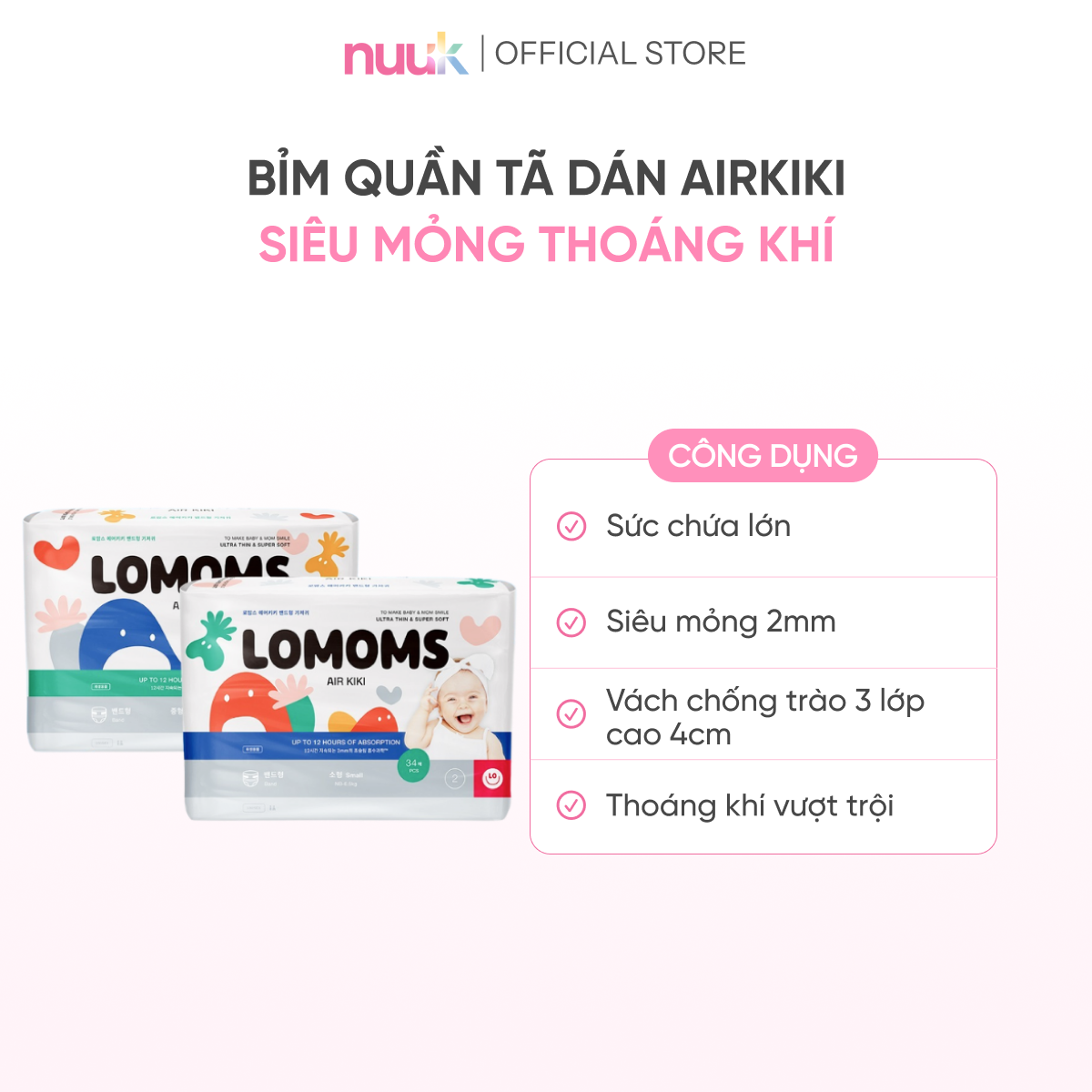 Bỉm Lomoms Air Kiki - Bỉm Dán & Bỉm Quần Đủ Size 2 Bỉm Lomoms Air Kiki - Bỉm Dán & Bỉm Quần Đủ Size - Ảnh 2