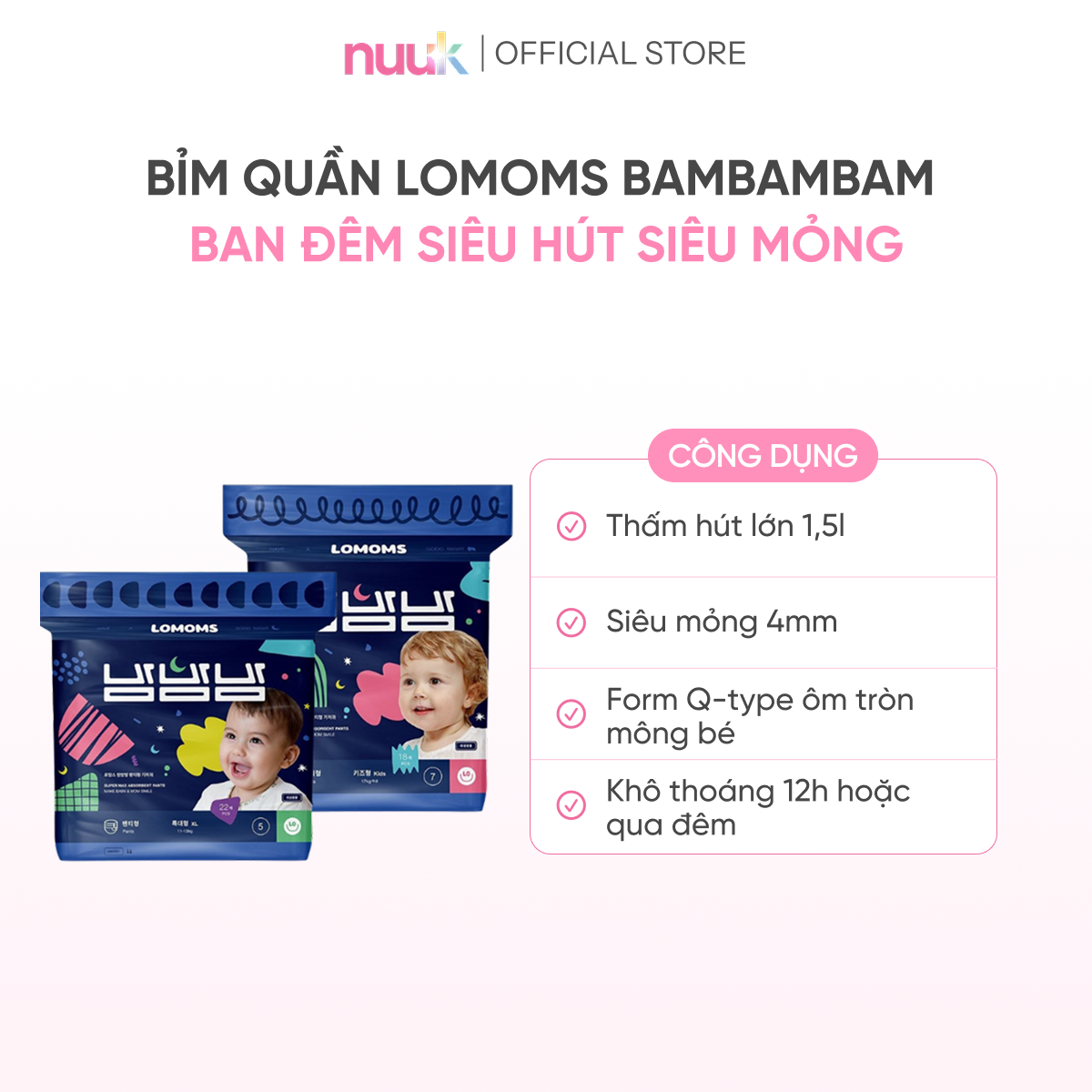Bỉm Quần Đêm Lomoms Bam Bam Bam 2 Bỉm Quần Đêm Lomoms Bam Bam Bam - Ảnh 2
